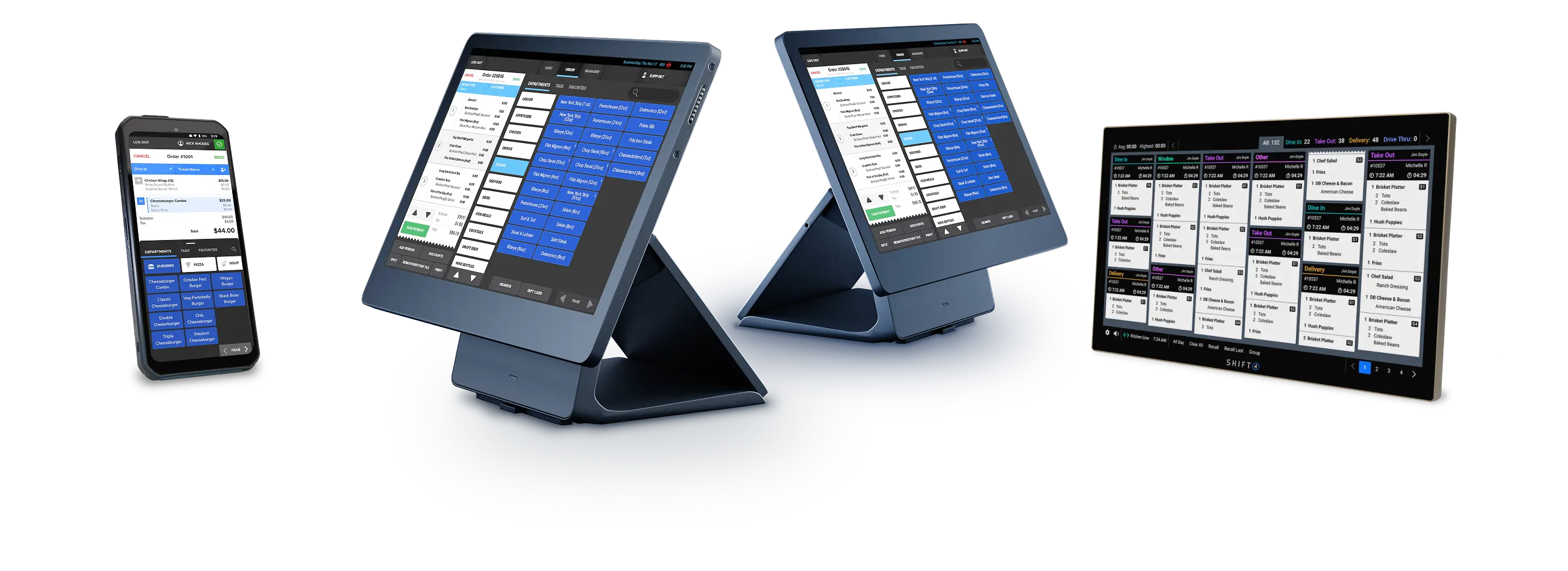 Shift4 Dine POS bundle — 2 full POS systems, 1 handheld, 1 KDS